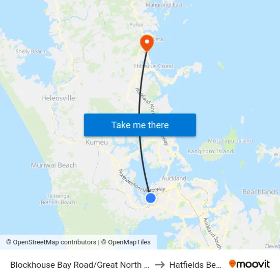 Blockhouse Bay Road/Great North Road to Hatfields Beach map