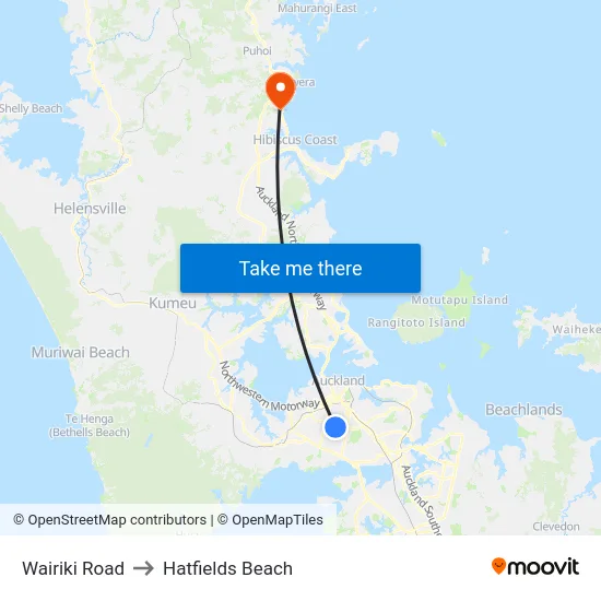 Wairiki Road to Hatfields Beach map