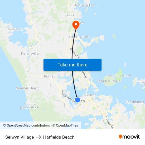 Selwyn Village to Hatfields Beach map