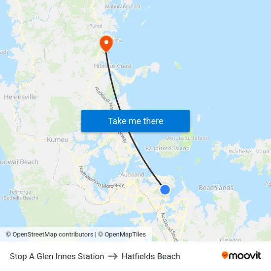 Stop A Glen Innes Station to Hatfields Beach map