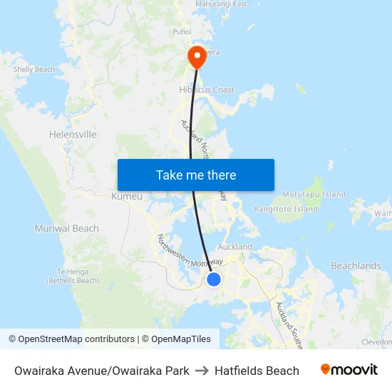 Owairaka Avenue/Owairaka Park to Hatfields Beach map