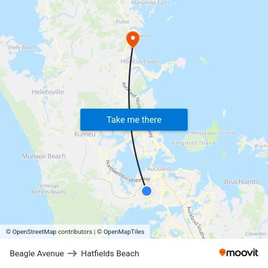 Beagle Avenue to Hatfields Beach map