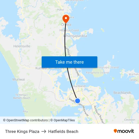 Three Kings Plaza to Hatfields Beach map