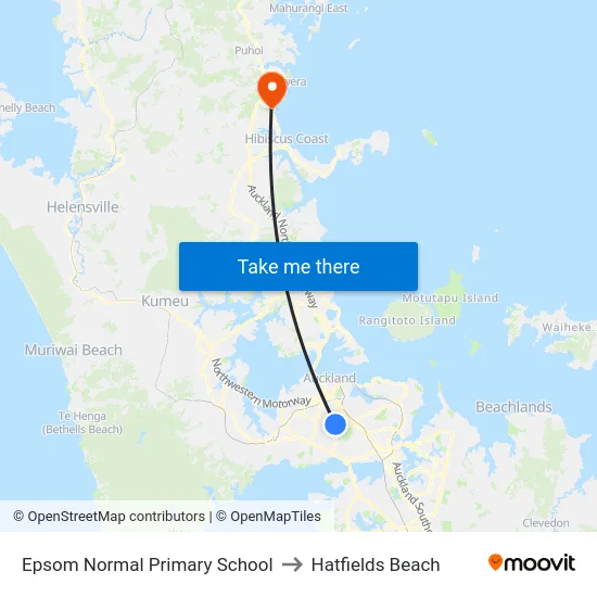 Epsom Normal Primary School to Hatfields Beach map