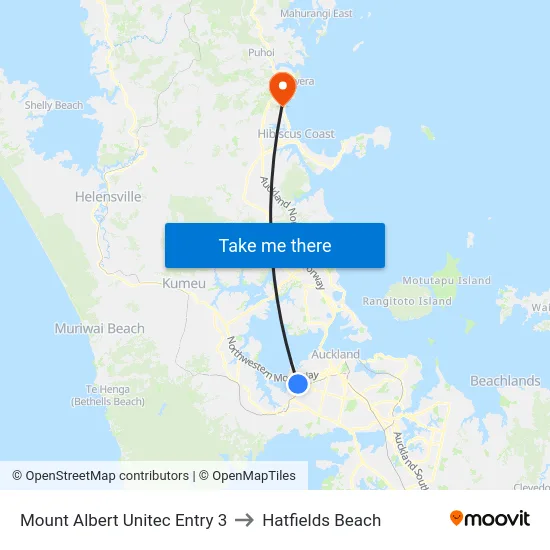 Mount Albert Unitec Entry 3 to Hatfields Beach map
