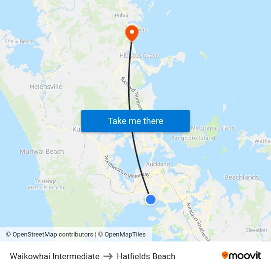 Waikowhai Intermediate to Hatfields Beach map