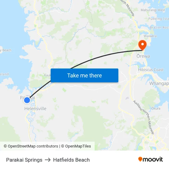 Parakai Springs to Hatfields Beach map