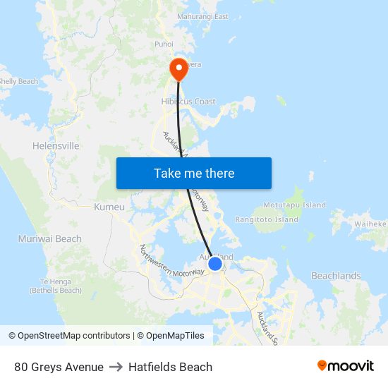 80 Greys Avenue to Hatfields Beach map