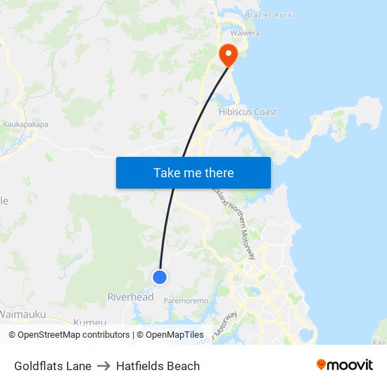 Goldflats Lane to Hatfields Beach map