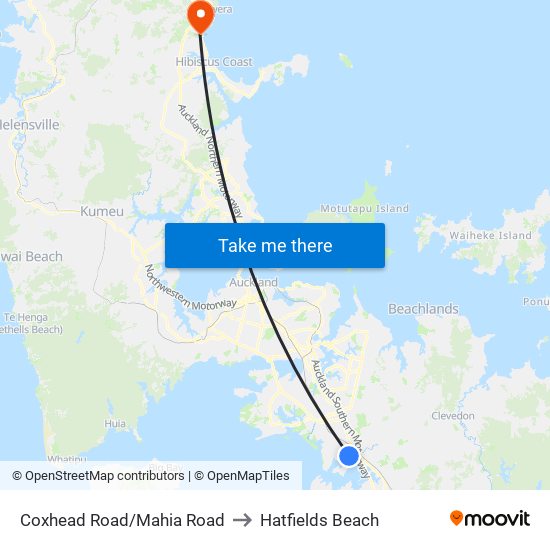Coxhead Road/Mahia Road to Hatfields Beach map