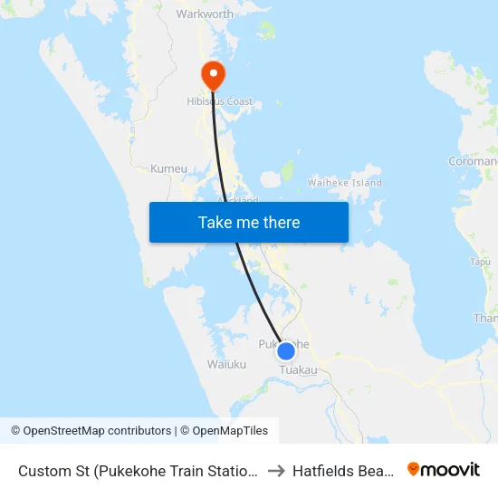 Custom St Bus Bay, Pukekohe (Pukekohe Train Station) to Hatfields Beach map
