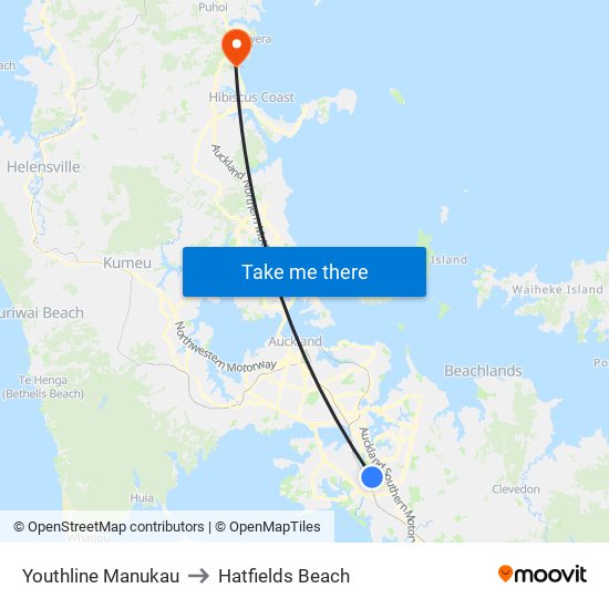 Youthline Manukau to Hatfields Beach map