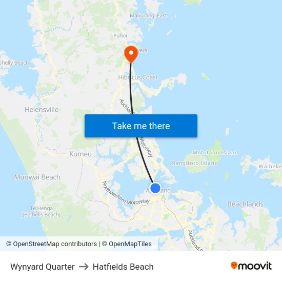 Wynyard Quarter to Hatfields Beach map