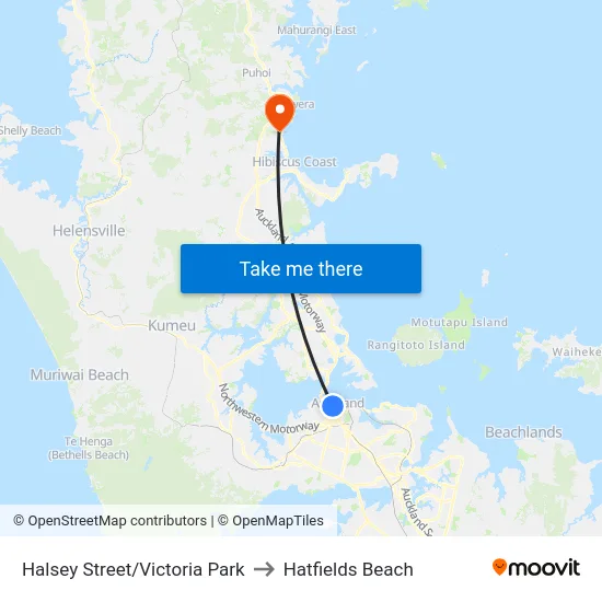 Halsey Street/Victoria Park to Hatfields Beach map