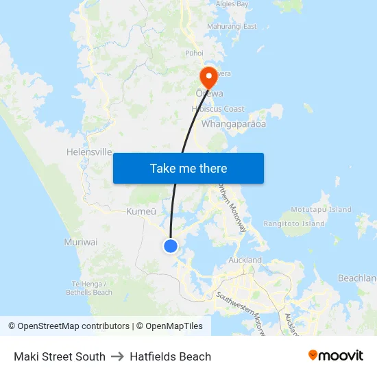 Maki Street South to Hatfields Beach map