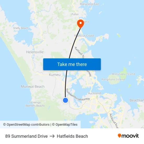 89 Summerland Drive to Hatfields Beach map