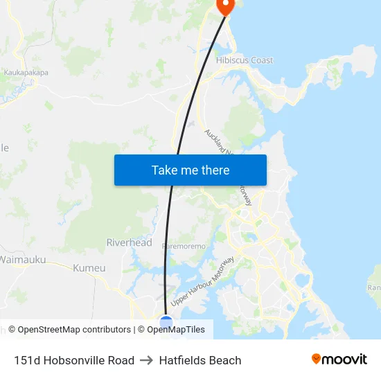 151d Hobsonville Road to Hatfields Beach map