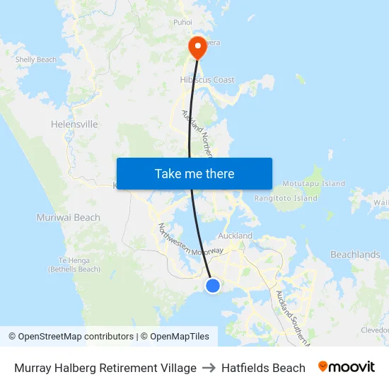 Murray Halberg Retirement Village to Hatfields Beach map