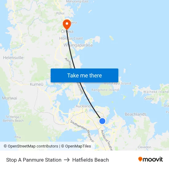 Stop A Panmure Station to Hatfields Beach map