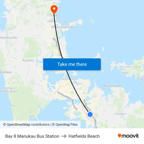 Bay 8 Manukau Bus Station to Hatfields Beach map