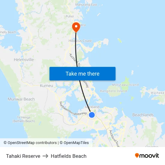 Tahaki Reserve to Hatfields Beach map