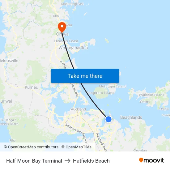 Half Moon Bay Terminal to Hatfields Beach map
