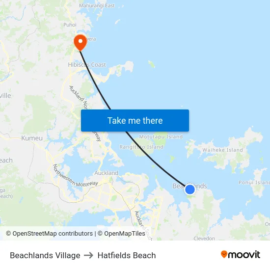 Beachlands Village to Hatfields Beach map
