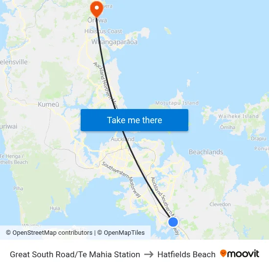 Great South Road/Te Mahia Station to Hatfields Beach map