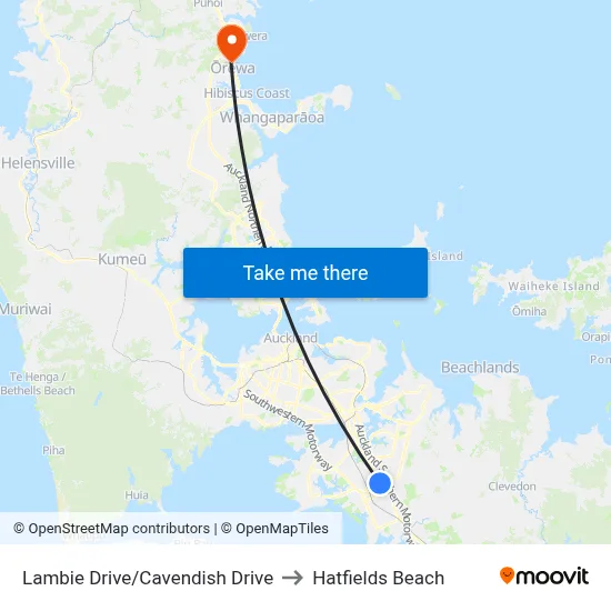 Lambie Drive/Cavendish Drive to Hatfields Beach map