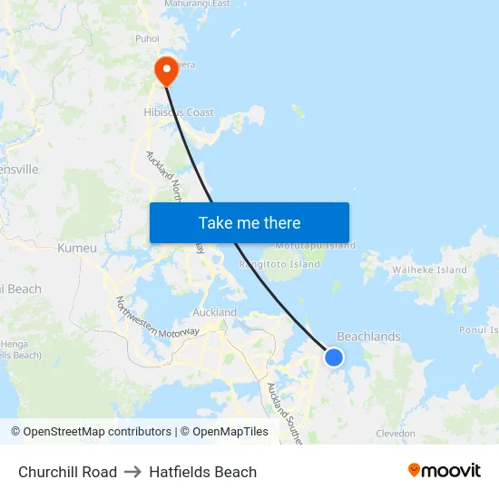 Churchill Road to Hatfields Beach map