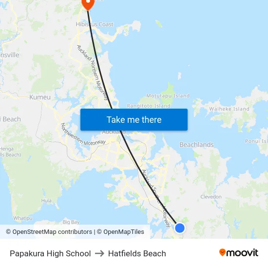 Papakura High School to Hatfields Beach map