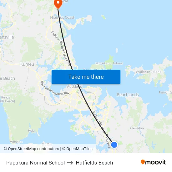 Papakura Normal School to Hatfields Beach map