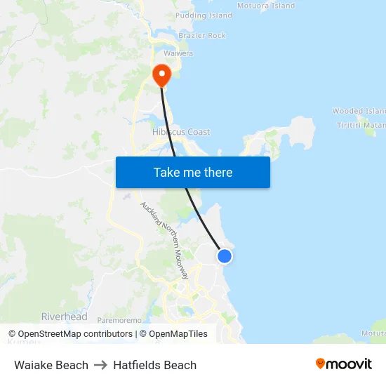 Waiake Beach to Hatfields Beach map