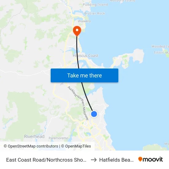 East Coast Road/Northcross Shops to Hatfields Beach map