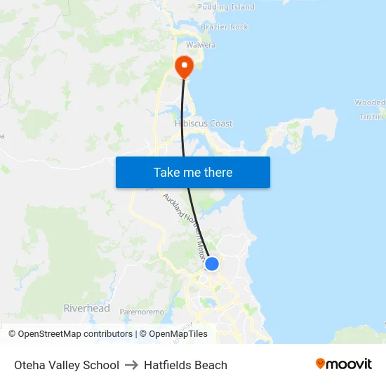 Oteha Valley School to Hatfields Beach map