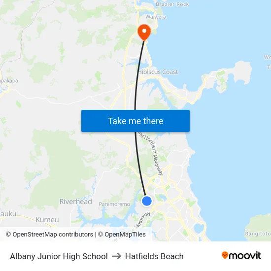 Albany Junior High School to Hatfields Beach map