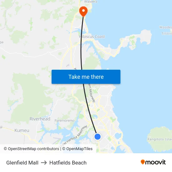 Glenfield Mall to Hatfields Beach map