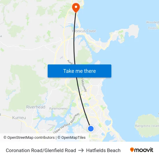 Coronation Road/Glenfield Road to Hatfields Beach map