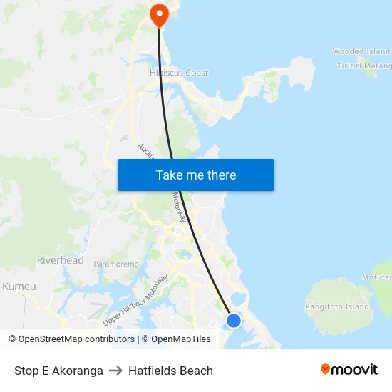 Stop E Akoranga to Hatfields Beach map