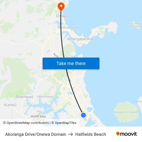 Akoranga Drive/Onewa Domain to Hatfields Beach map