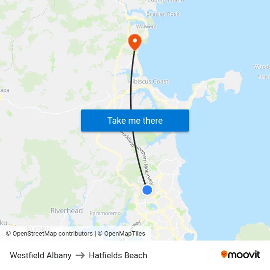 Westfield Albany to Hatfields Beach map