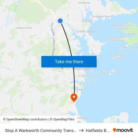Stop A Warkworth Community Transport Hub to Hatfields Beach map