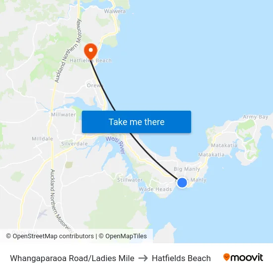 Whangaparaoa Road/Ladies Mile to Hatfields Beach map