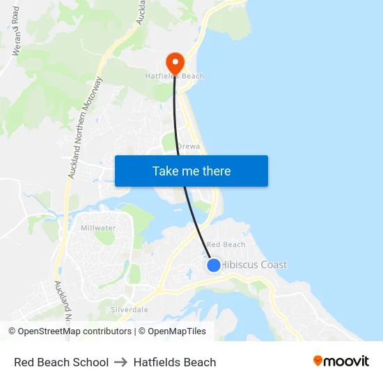 Red Beach School to Hatfields Beach map