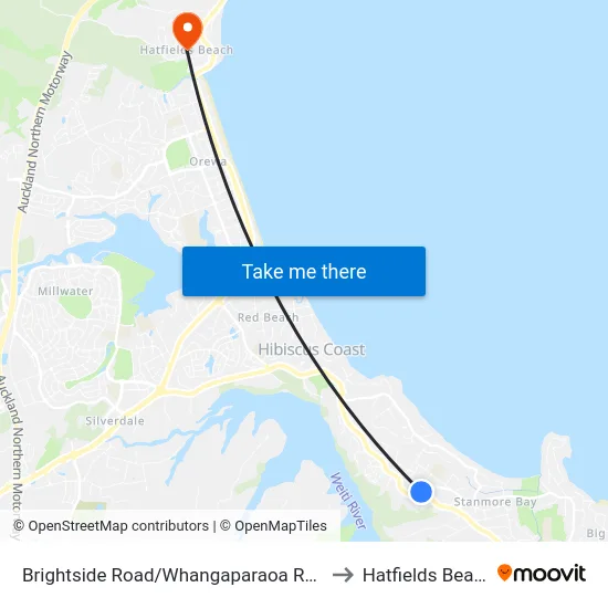 Brightside Road/Whangaparaoa Road to Hatfields Beach map