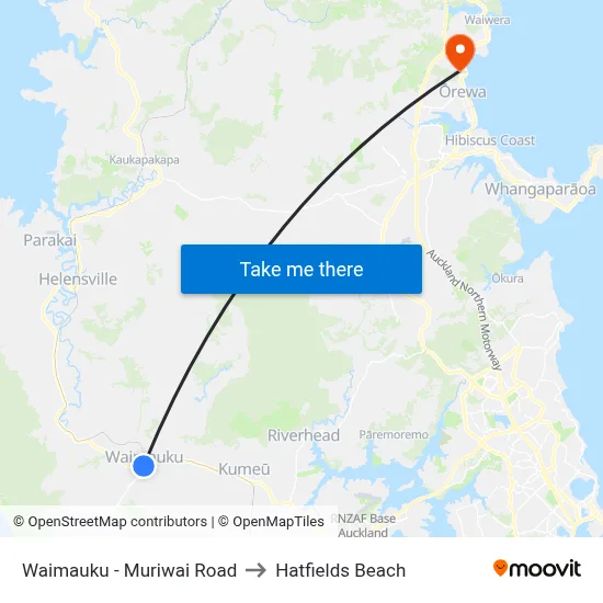 Waimauku - Muriwai Road to Hatfields Beach map