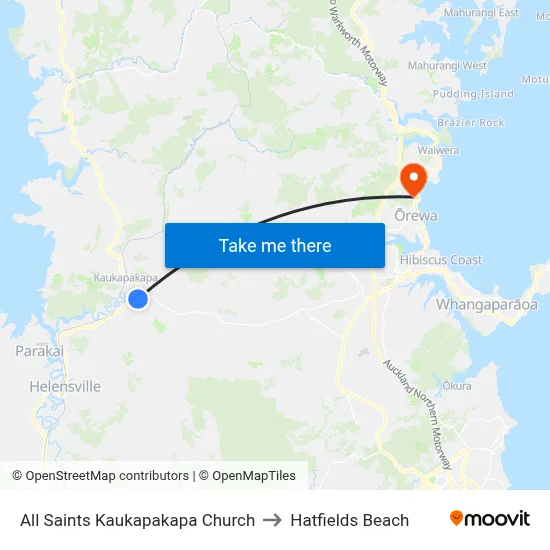 All Saints Kaukapakapa Church to Hatfields Beach map