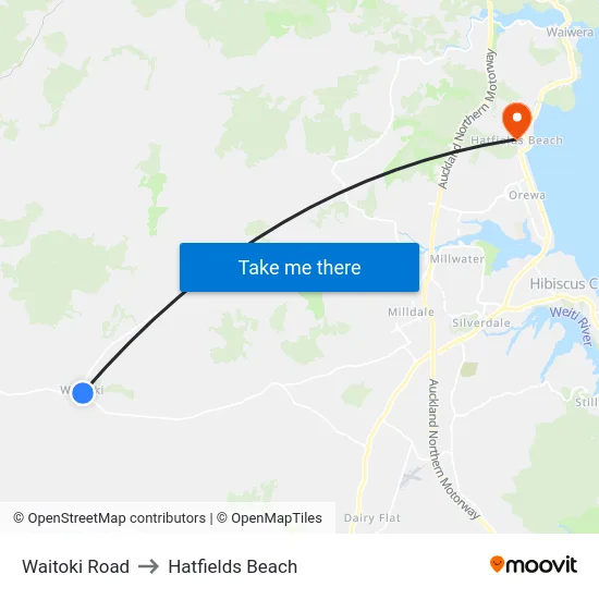 Waitoki Road to Hatfields Beach map