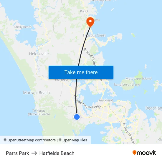 Parrs Park to Hatfields Beach map