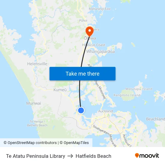 Te Atatu Peninsula Library to Hatfields Beach map